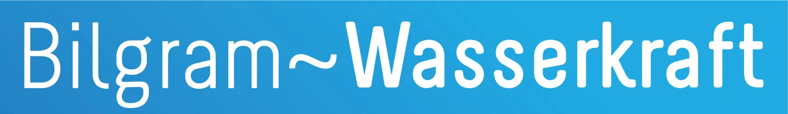 Logo der Firma Bilgram Wasserkraft Logo der Firma Bilgram Wasserkraft. Weisser Text der Firma Bilgram Wasserkraft auf blauem Hintergrund
