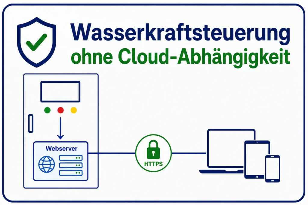Technik ohne Cloud, der Webserver ist Bestandteil der Turbinensteuerung und befindet sich im Schaltschrank.