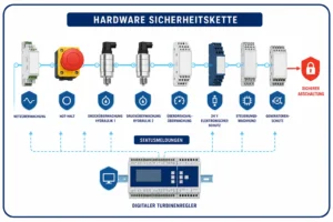 Hardware Sicherheitskette von Bilgram~Wasserkraft Schematische Darstellung der Sicherheitskette für die Hardware des Schaltschrankes