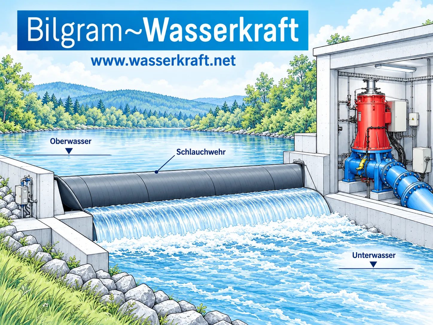Schlauchwehr Steuerung Wasserkraft~Bilgram Betreuung Email SMS Konzept 1